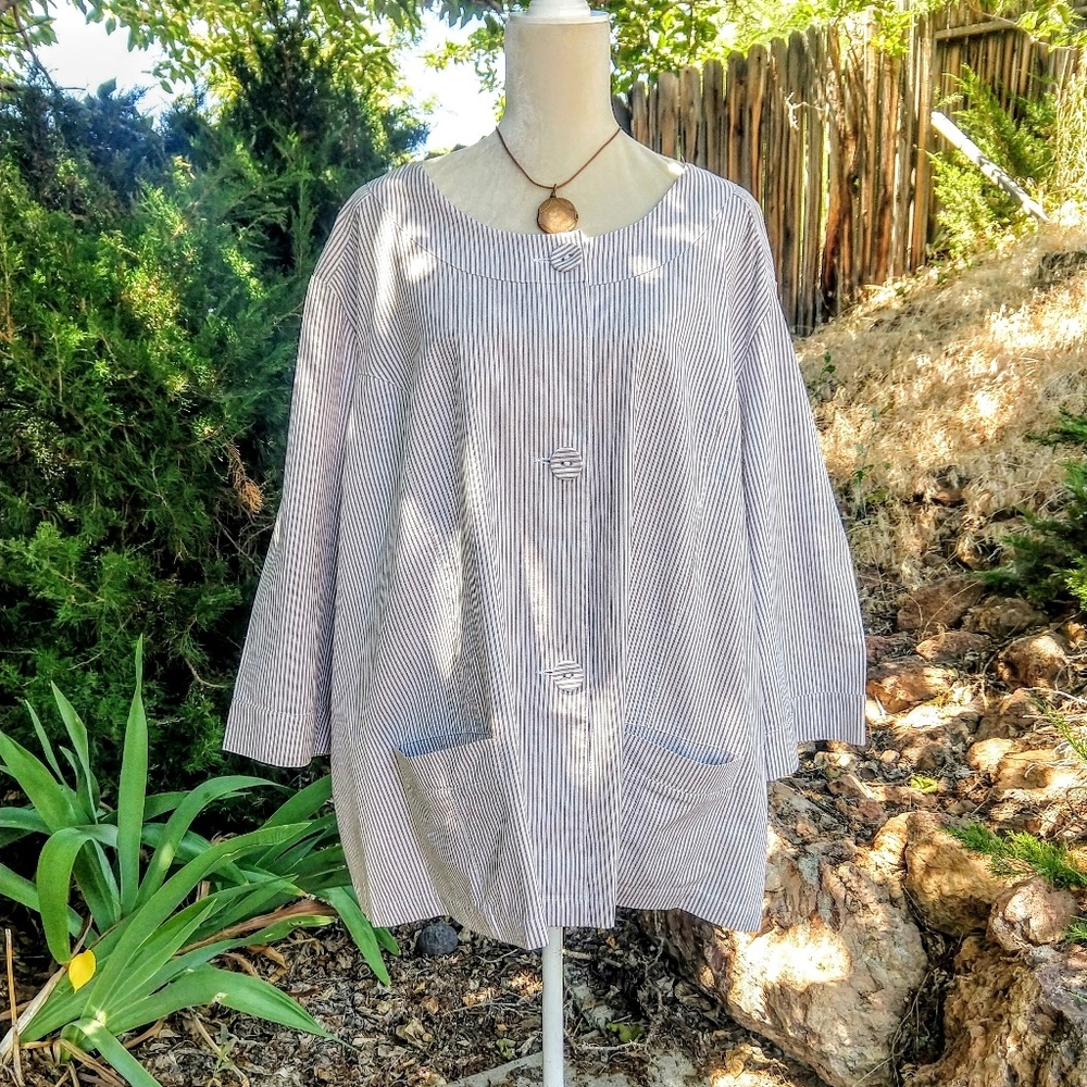 Liz & Me Plus Sz Brown Striped Cotton Jacket Top!